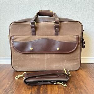 THE WHITE WING Bag Brown Canvas Leather Briefcase Messenger Crossbody Business